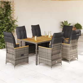 Set da Pranzo da Giardino 7 pz con Cuscini in Polyrattan Grigio