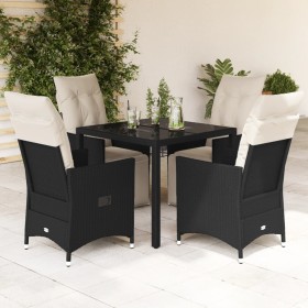 Set da Pranzo da Giardino 5 pz Nero con Cuscini in Polyrattan