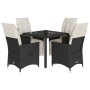 Set da Pranzo da Giardino 5 pz Nero con Cuscini in Polyrattan