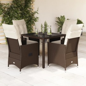 Set da Pranzo da Giardino 5pz con Cuscini in Polyrattan Marrone