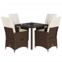 Set da Pranzo da Giardino 5pz con Cuscini in Polyrattan Marrone