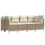 Set Divano da Giardino 5 pz con Cuscini Beige in Polyrattan