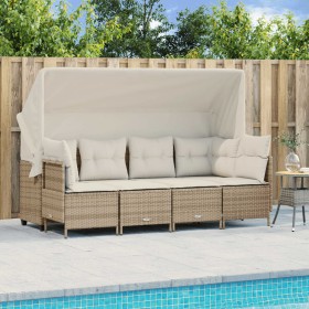 Set Divano da Giardino 5 pz con Cuscini Beige in Polyrattan