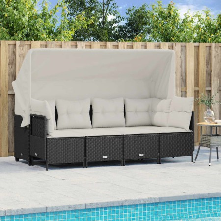 Set Divani da Giardino 5 pz con Cuscini in Polyrattan Nero