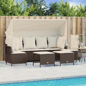 Set Divano da Giardino 5 pz con Cuscini Marrone in Polyrattan