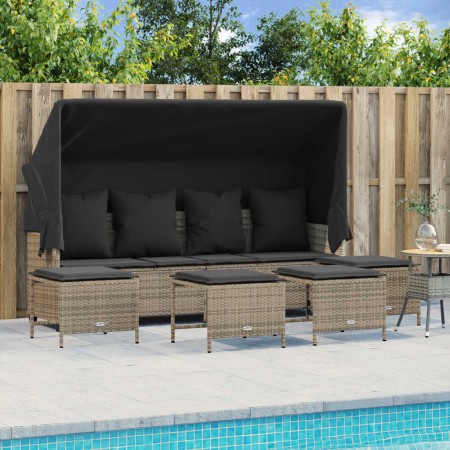 Set Divano da Giardino 5 pz con Cuscini Grigio in Polyrattan