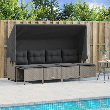 Set Divano da Giardino 5pz con Cuscini Grigio Chiaro Polyrattan