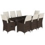 Set da Pranzo da Giardino 9pz con Cuscini Marrone in Polyrattan