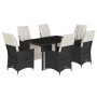 Set da Pranzo da Giardino 7 pz Nero con Cuscini in Polyrattan