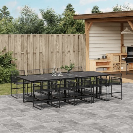 Set da Pranzo da Giardino 11 pz in Polyrattan Nero