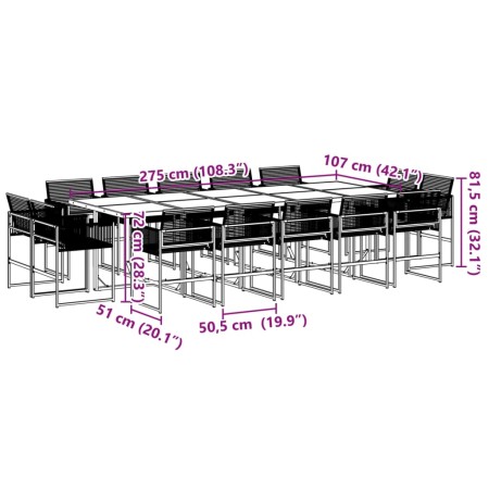 Set da Pranzo da Giardino 15 pz Nero in Polyrattan