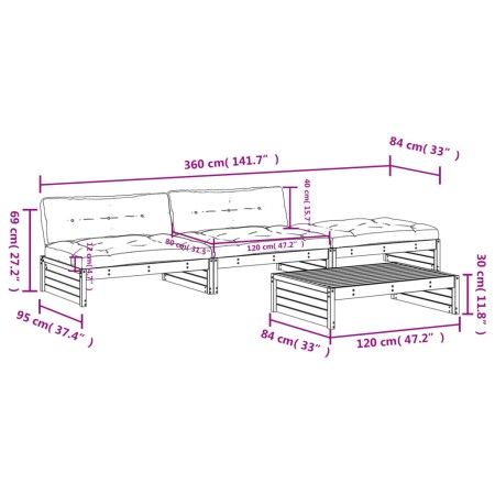 Set Divani da Giardino 4 pz con Cuscini in Legno Massello