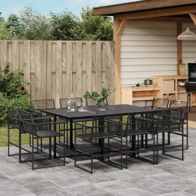 Set da Pranzo da Giardino 11 pz in Polyrattan Nero