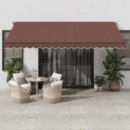 Tenda da Sole Retrattile Manuale con LED Marrone 450x350 cm