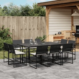 Set da Pranzo da Giardino 11 pz con Cuscini in Polyrattan Nero