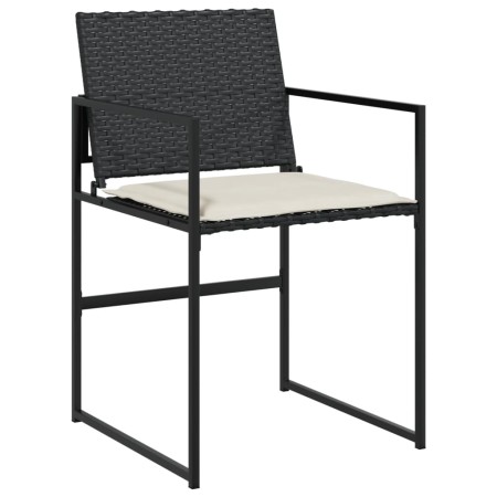 Set da Pranzo da Giardino 17 pz con Cuscini Nero in Polyrattan