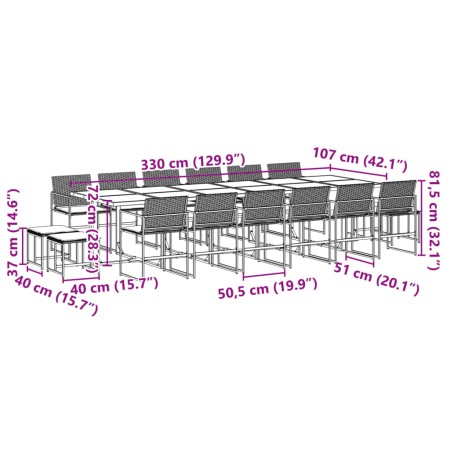 Set da Pranzo da Giardino 17 pz con Cuscini Nero in Polyrattan