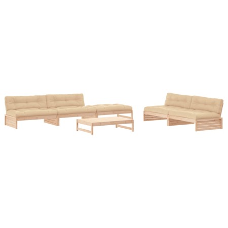 Set Divani da Giardino 6 pz con Cuscini in Legno Massello