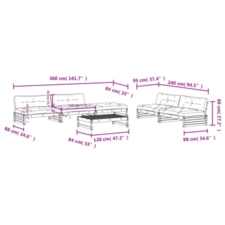 Set Divani da Giardino 6 pz con Cuscini in Legno Massello