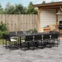 Set da Pranzo da Giardino 13pz con Cuscini Nero in Polyrattan