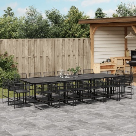 Set da Pranzo da Giardino 17 pz Nero in Polyrattan