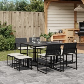 Set da Pranzo da Giardino 9 pz con Cuscini Nero in Polyrattan