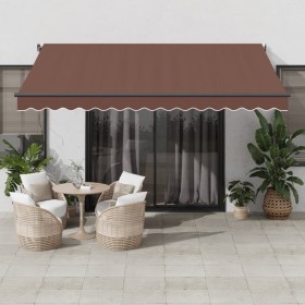 Tenda da Sole Retrattile Manuale con LED Marrone 400x300 cm