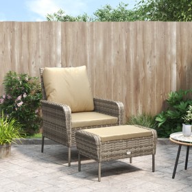 Poltrona da Giardino con Poggiapiedi Polyrattan Marrone Chiaro