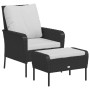 Poltrona da Giardino con Poggiapiedi in Polyrattan Nero
