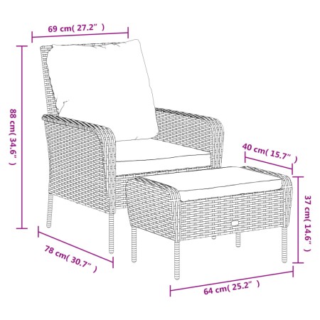 Poltrona da Giardino con Poggiapiedi Polyrattan Marrone Chiaro