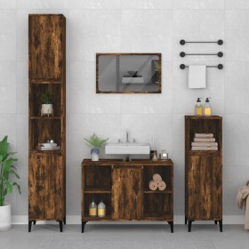 Set Mobili da Bagno 3 pz Rovere Fumo in Legno Multistrato