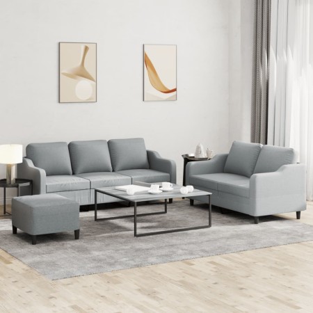 Set di Divani 3 pz con Cuscini Grigio Chiaro in Tessuto