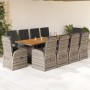 Set da Pranzo da Giardino 11pz con Cuscini in Polyrattan Grigio