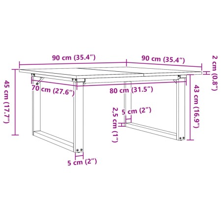 Tavolino da Salotto Telaio a O 90x90x45cm Massello Pino e Ghisa