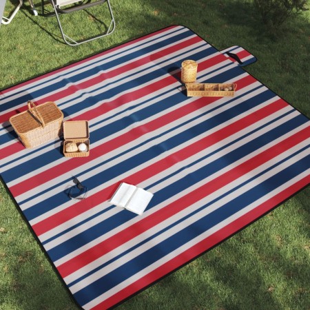 Tovaglia Picnic Pieghevole Strisce Rosse Blu 200x200 cm Velluto