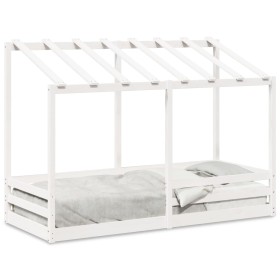 Letto per Bambini con Tetto Bianco 90x190cm Legno Massello Pino