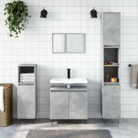 Set di Mobili da Bagno 3 pz Grigio Cemento in Legno Multistrato