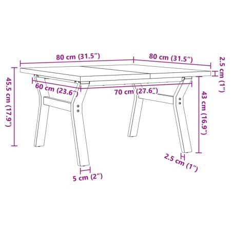 Tavolino Salotto Telaio a Y 80x80x45,5cm Massello Pino e Ghisa