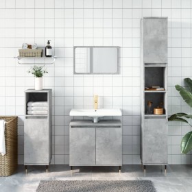 Set di Mobili da Bagno 3 pz Grigio Cemento in Legno Multistrato