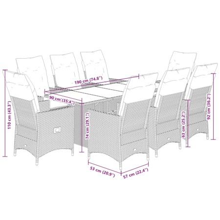 Set da Pranzo da Giardino 9 pz con Cuscini Nero in Polyrattan