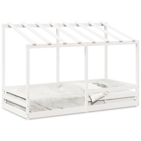 Letto per Bambini con Tetto Bianco 90x200cm Legno Massello Pino