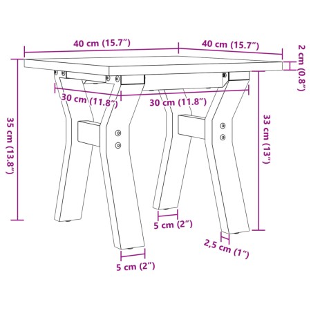 Tavolino da Salotto Telaio a Y 40x40x35cm Massello Pino e Ghisa