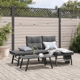 Set Panche Giardino Cuscini 3pz Nere Acciaio Verniciato Polvere