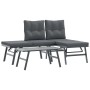 Set Panche Giardino Cuscini 3pz Nere Acciaio Verniciato Polvere