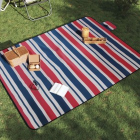 Tovaglia Picnic Pieghevole Strisce Rosse Blu 200x150 cm Velluto