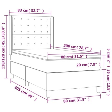 Giroletto Molle con Materasso e LED Bianco 80x200 cm Similpelle