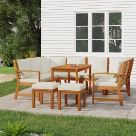 Set da Pranzo da Giardino 9pz con Cuscini Legno Massello Acacia