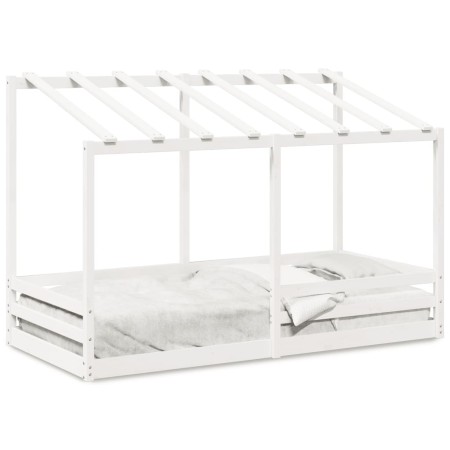 Letto Bambini con Tetto Bianco 100x200 cm Legno Massello Pino