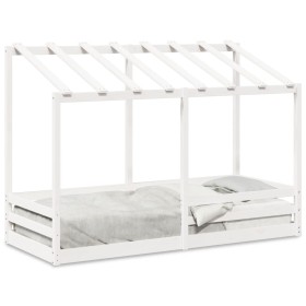 Letto per Bambini con Tetto Bianco 75x190cm Legno Massello Pino