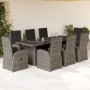 Set da Pranzo da Giardino 9 pz con Cuscini in Polyrattan Grigio